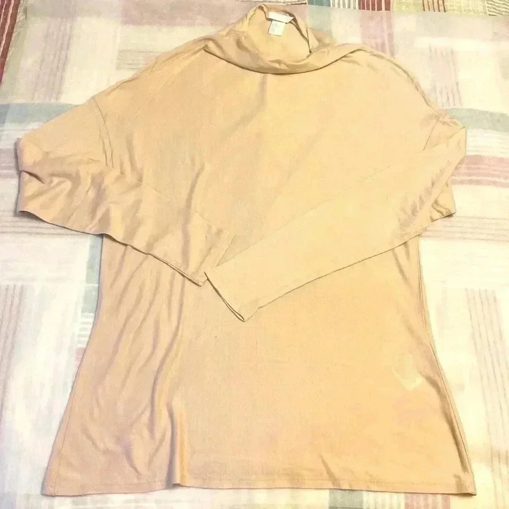 Turtle/neck beige colour  long sleeve casual blouse